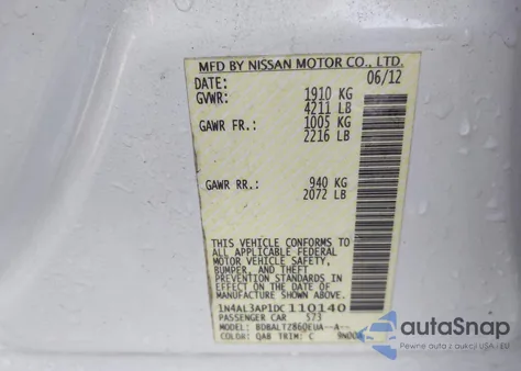 2013 Nissan Altima 2.5 Sv z USA, uszkodzony, nr VIN 1N4AL3AP1DC110140